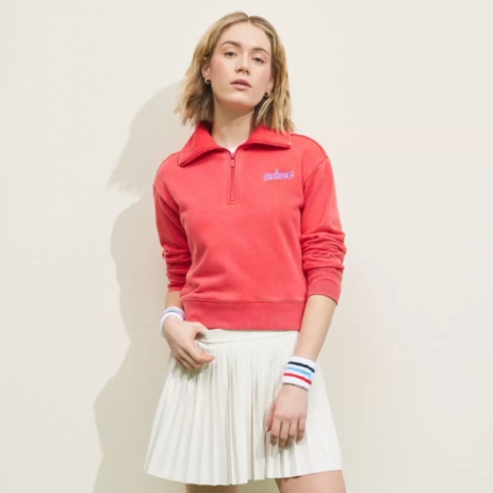 Prince Pickleball Women's French Terry 1/4 Zip Pullover Sweatshirt Red Large